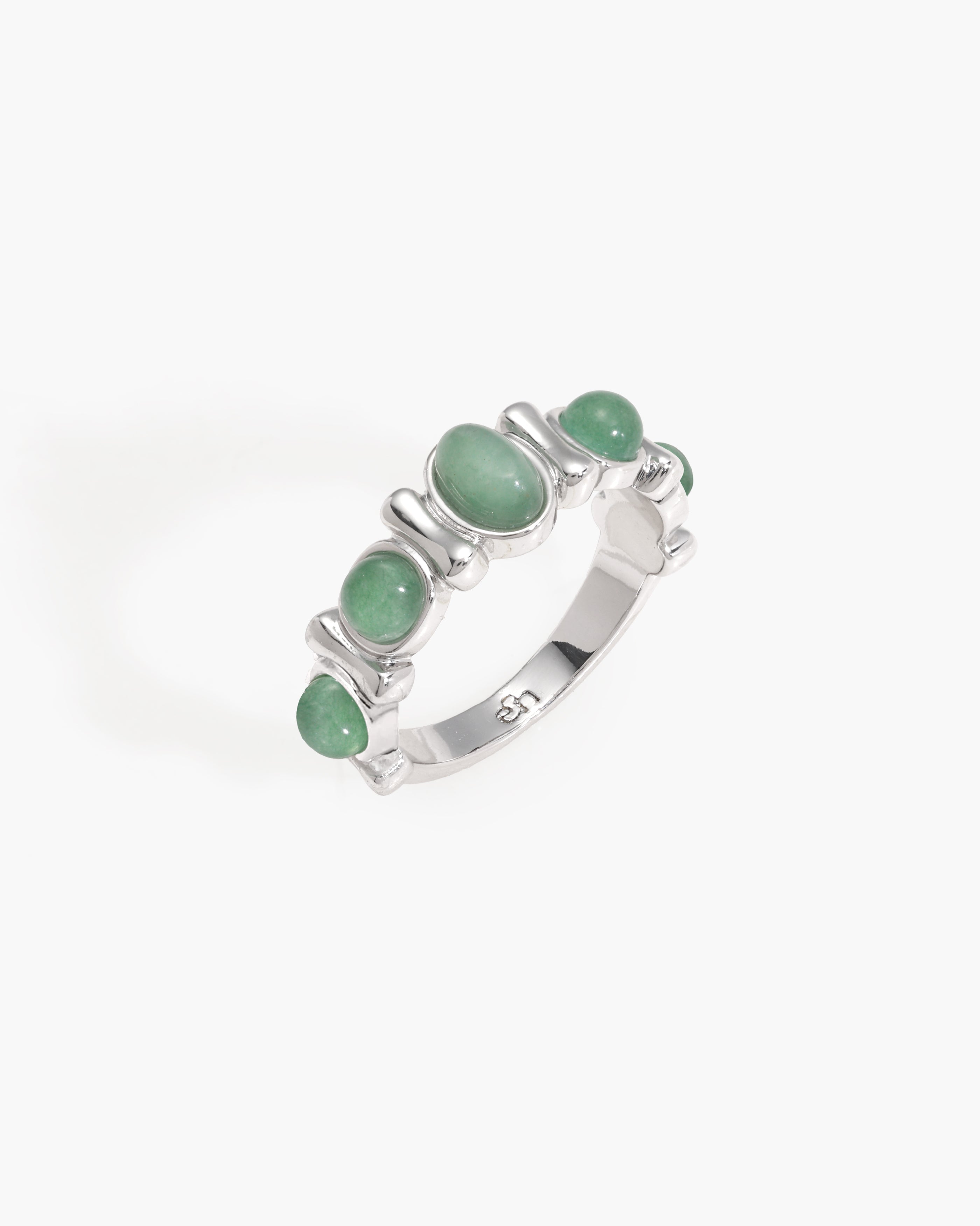 Green Aventurine Band Ring in Silver en route jewellery