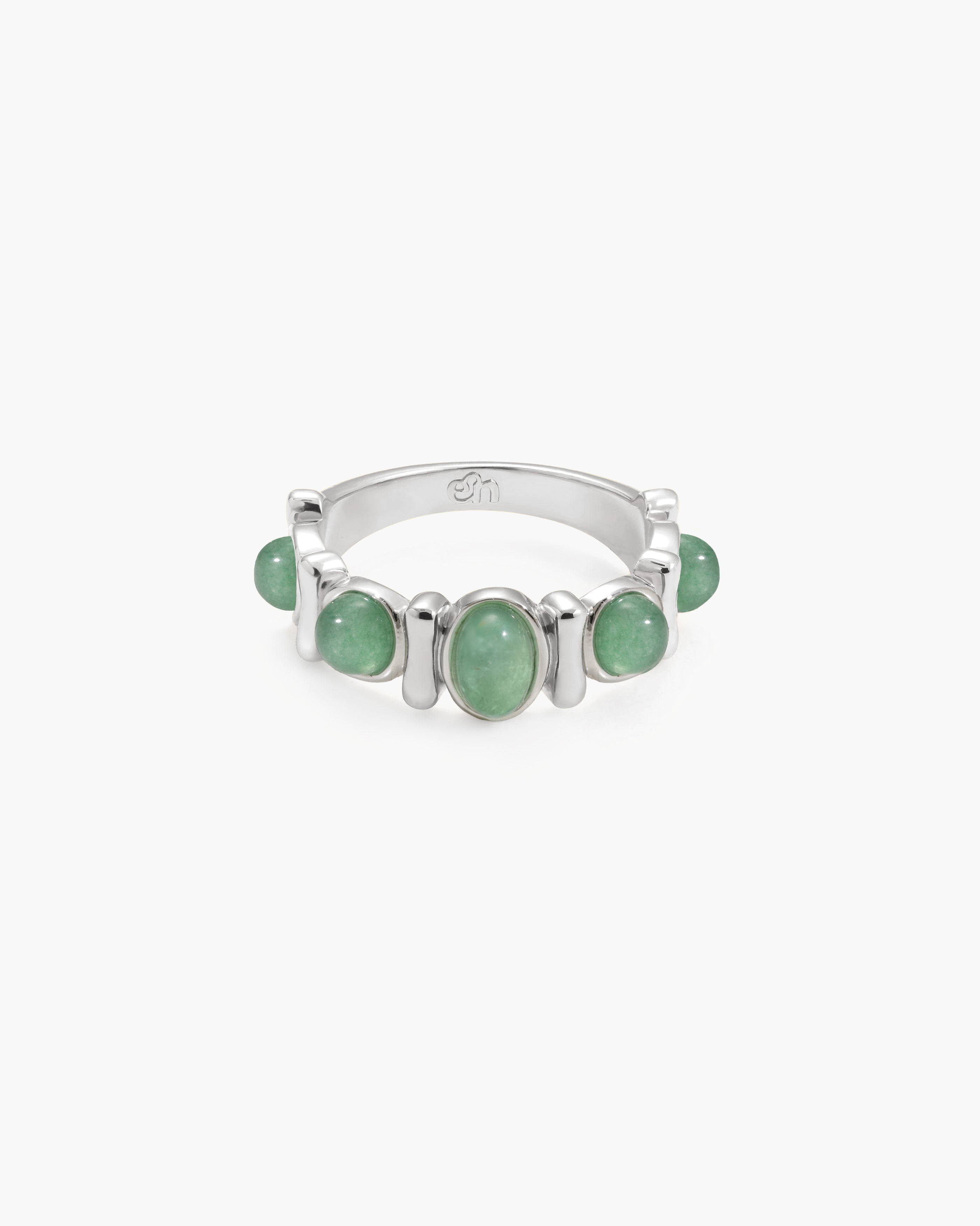 Green Aventurine Band Ring in Silver en route jewellery