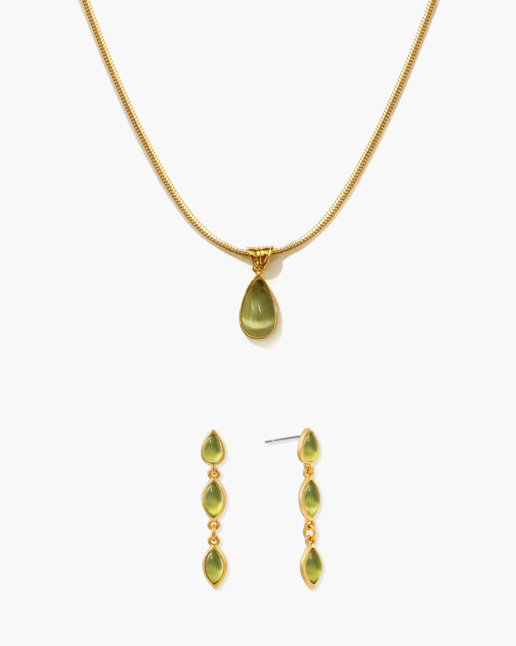 Waterdrop Necklace & Olive Marquise Earrings Set en route jewellery