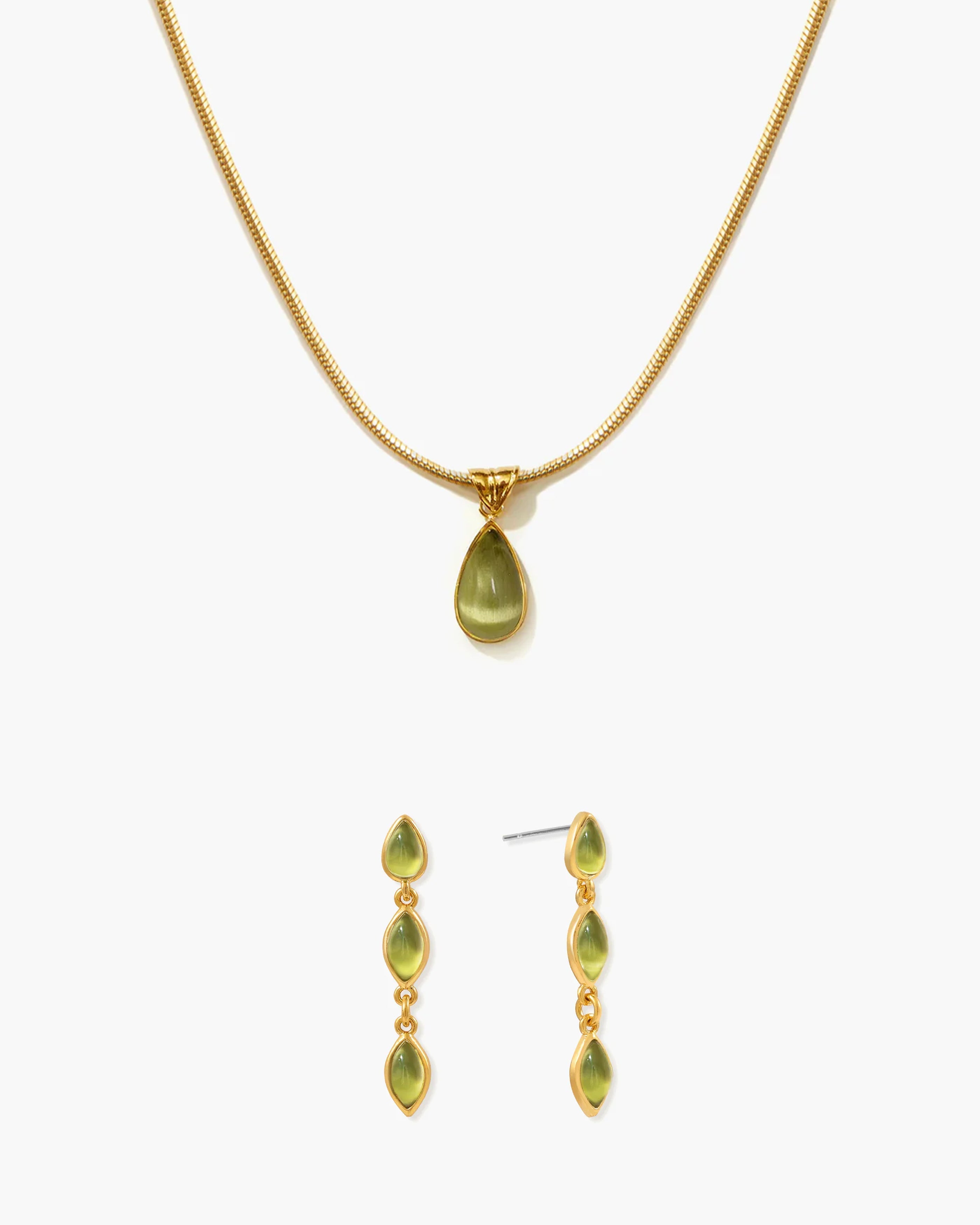Waterdrop Necklace & Olive Marquise Earrings Set en route jewellery