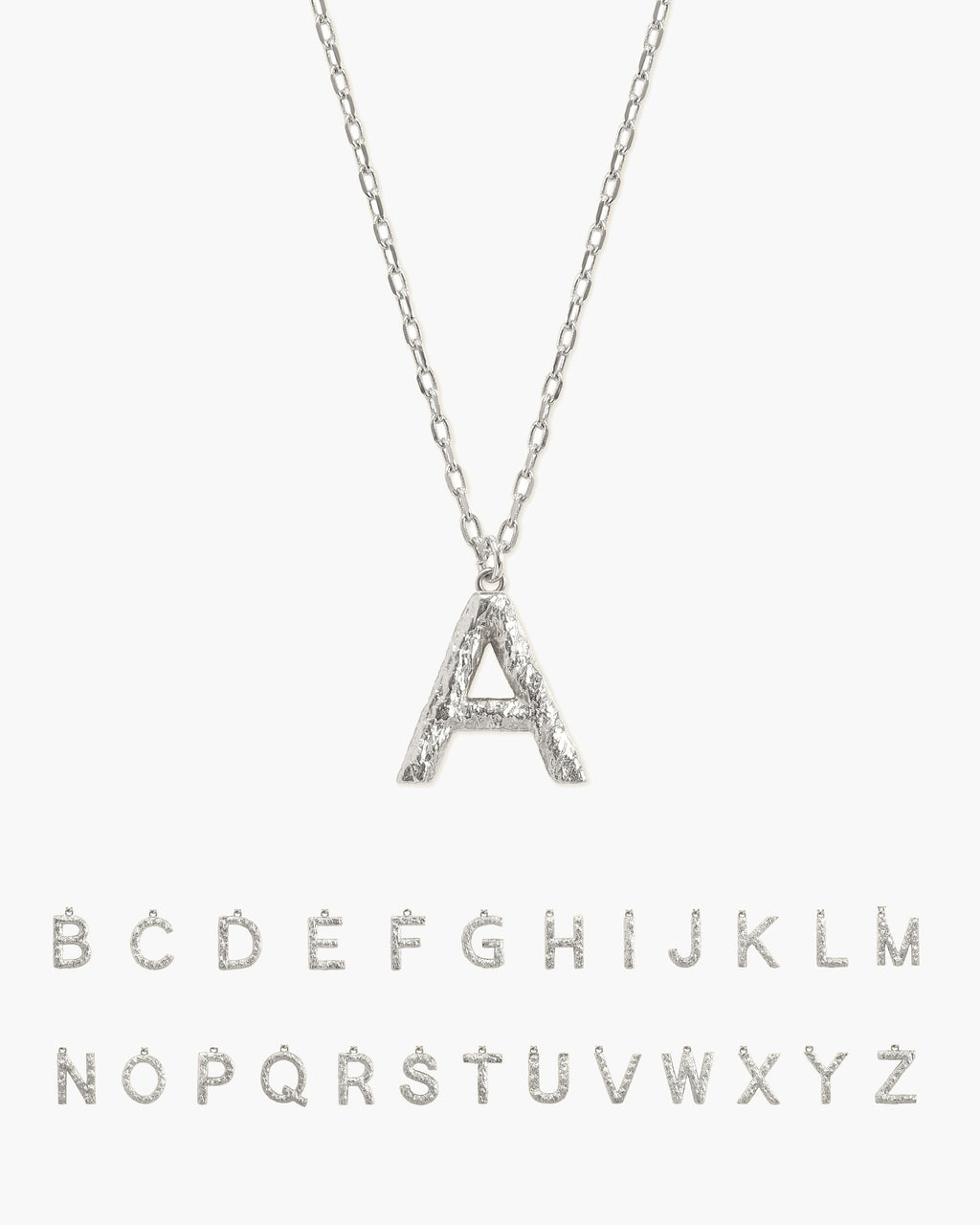 Textured Initial Letter Necklace in Silver